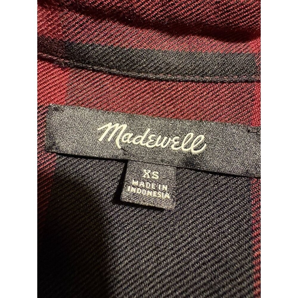 MADEWELL Shirt Dress Short Sleeve Deep Red Black Plaid Classic Holiday Size XS - Picture 7 of 7